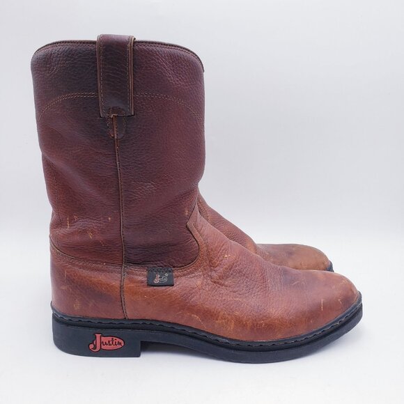 Justin Boots Men's 10" Tan Premium Light Duty Work Boots Brown Leather Mens 12D - Picture 1 of 9